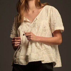 Anthropologie Porridge Short-Sleeve Textured Swing Top